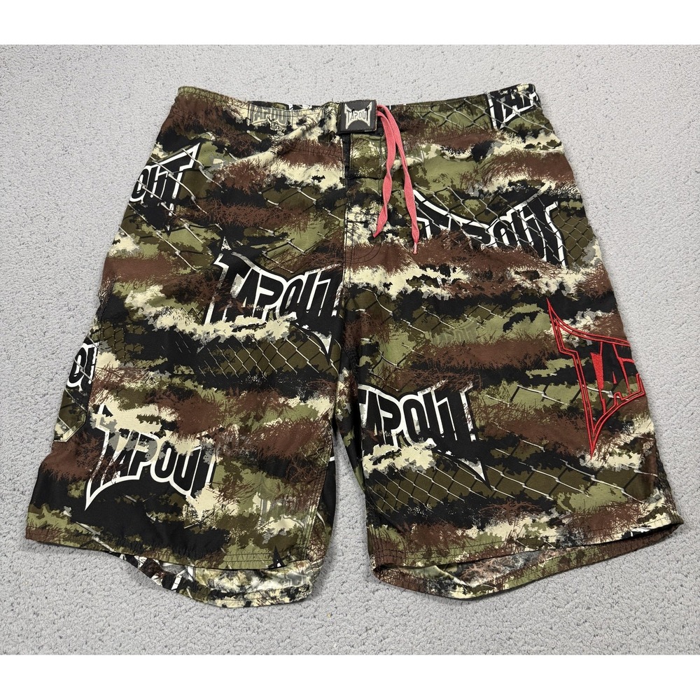 Tapout Shorts Mens 38 Green Camo MMA Fight 10 Inseam Training Gym Wrestling